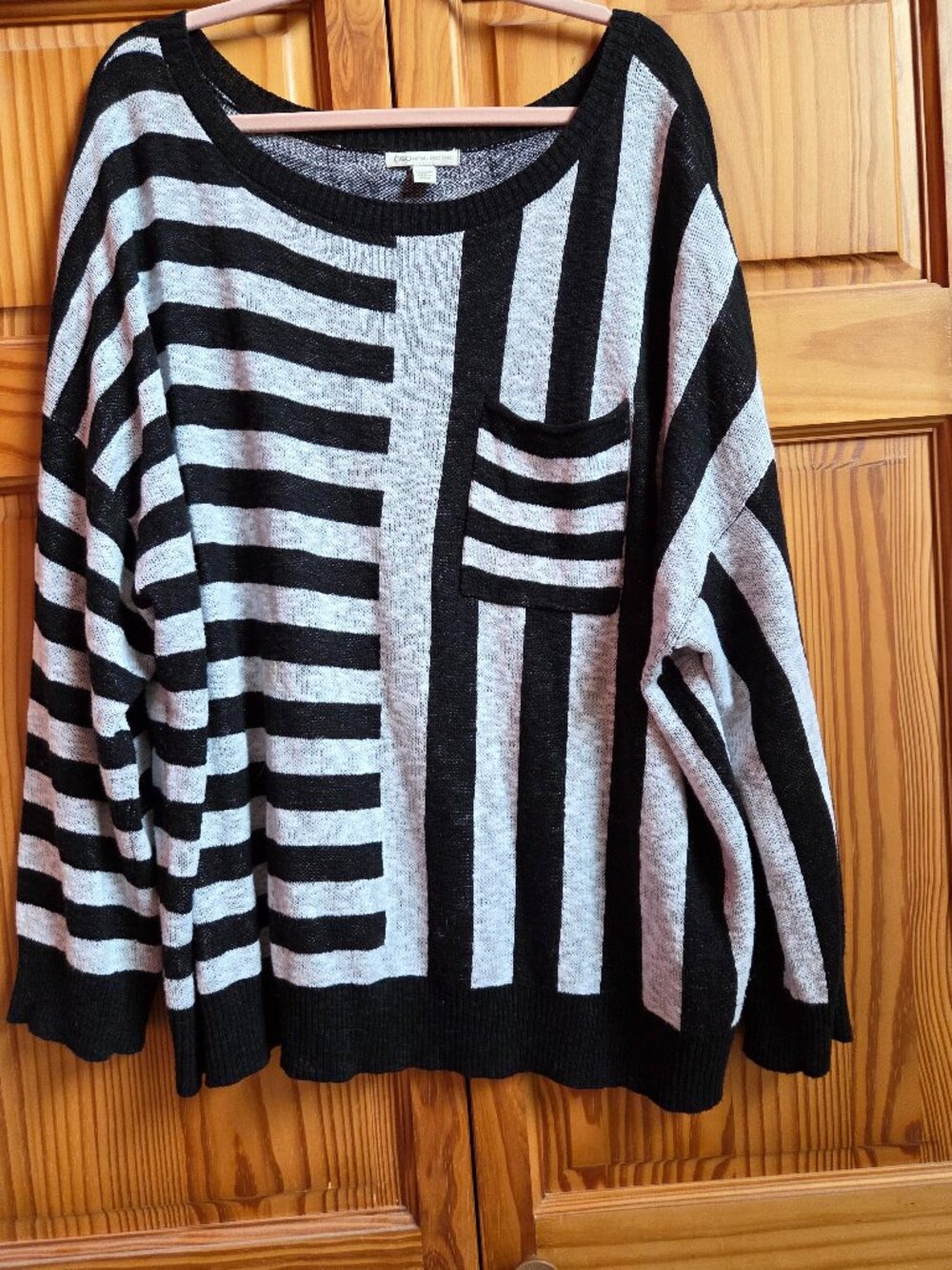 Plus Size Beautiful Soft Knit Black & White Sweater
